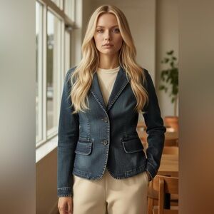 Tailored Dark Denim Blazer Jacket - Women